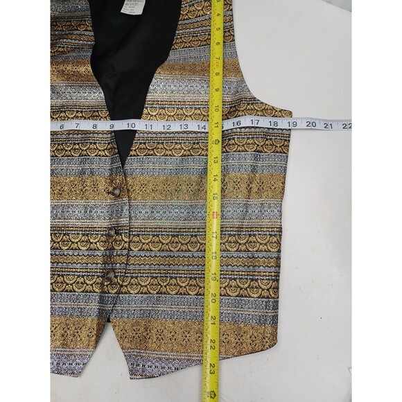 Vtg Orare Vest Black Gold Tone Striped Metallic Gold Silver Sz M - Picture 5 of 7